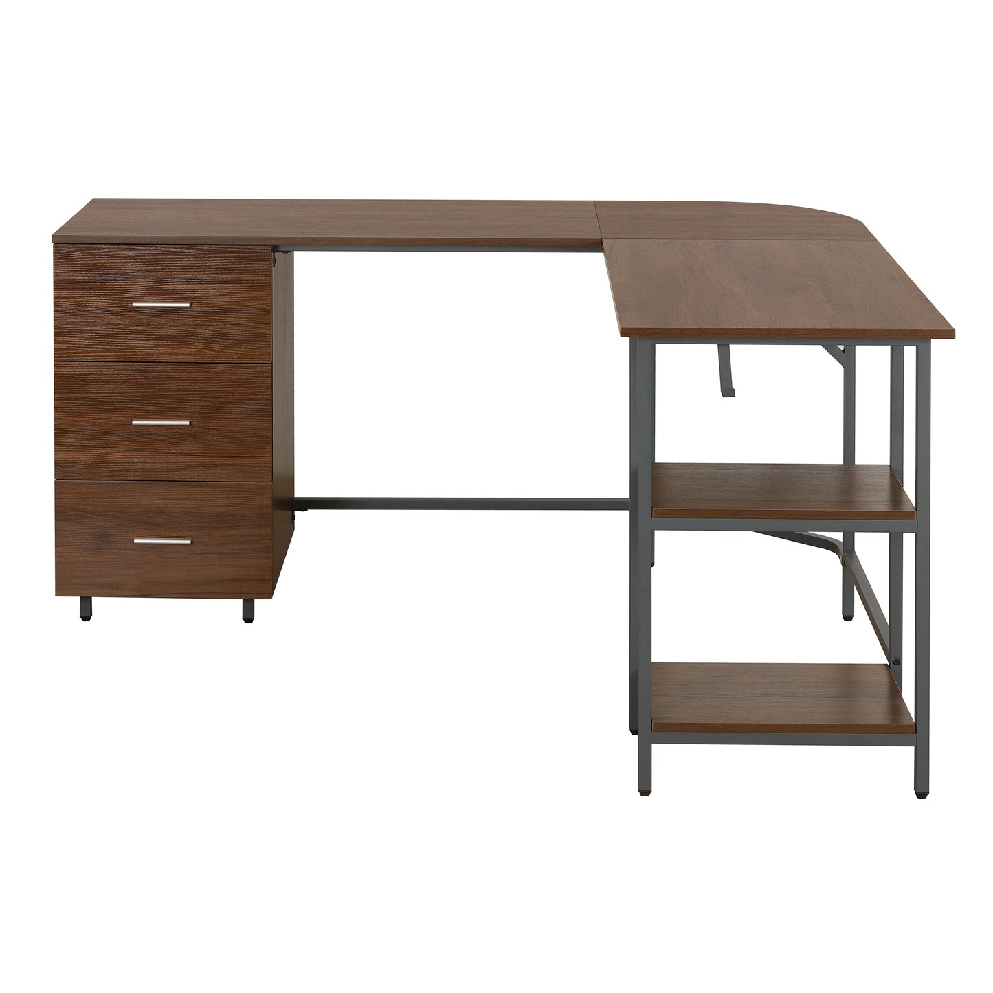 L-Shape Home Office Two-Tone Desk with Storage, Walnut