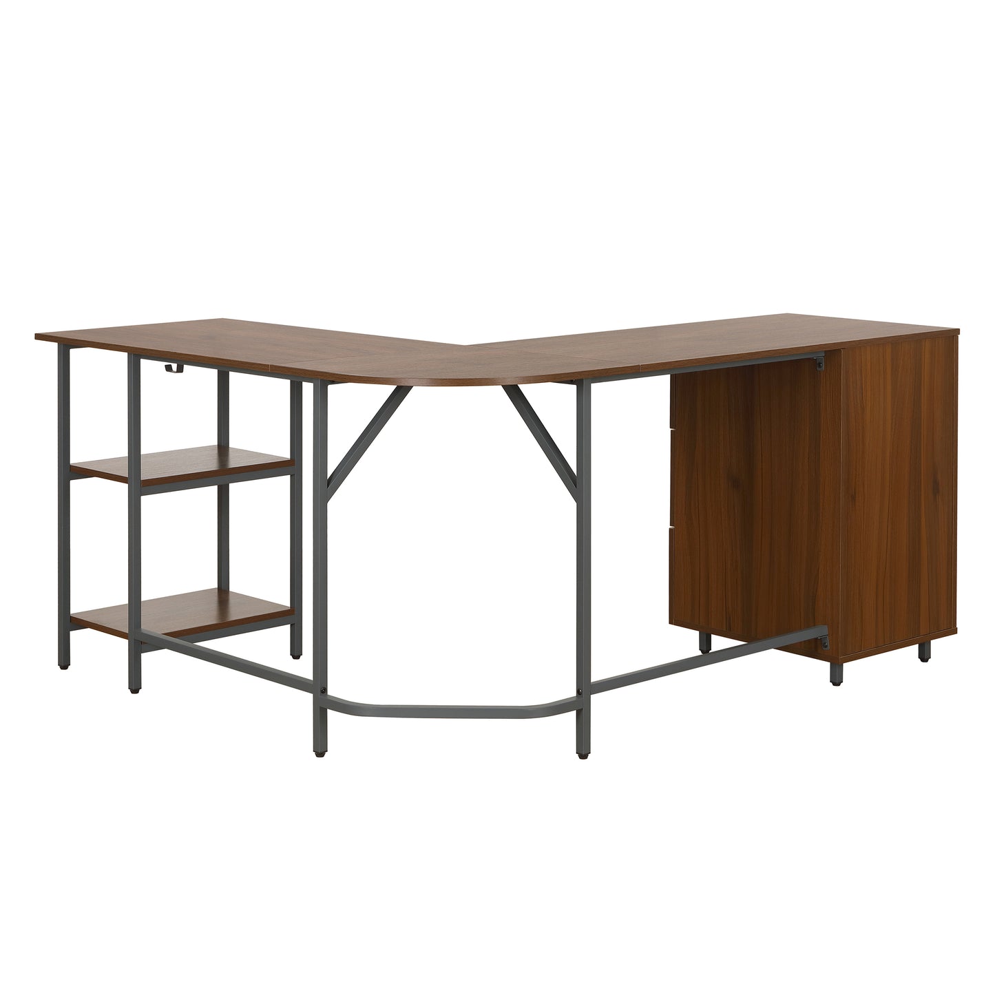 L-Shape Home Office Two-Tone Desk with Storage, Walnut