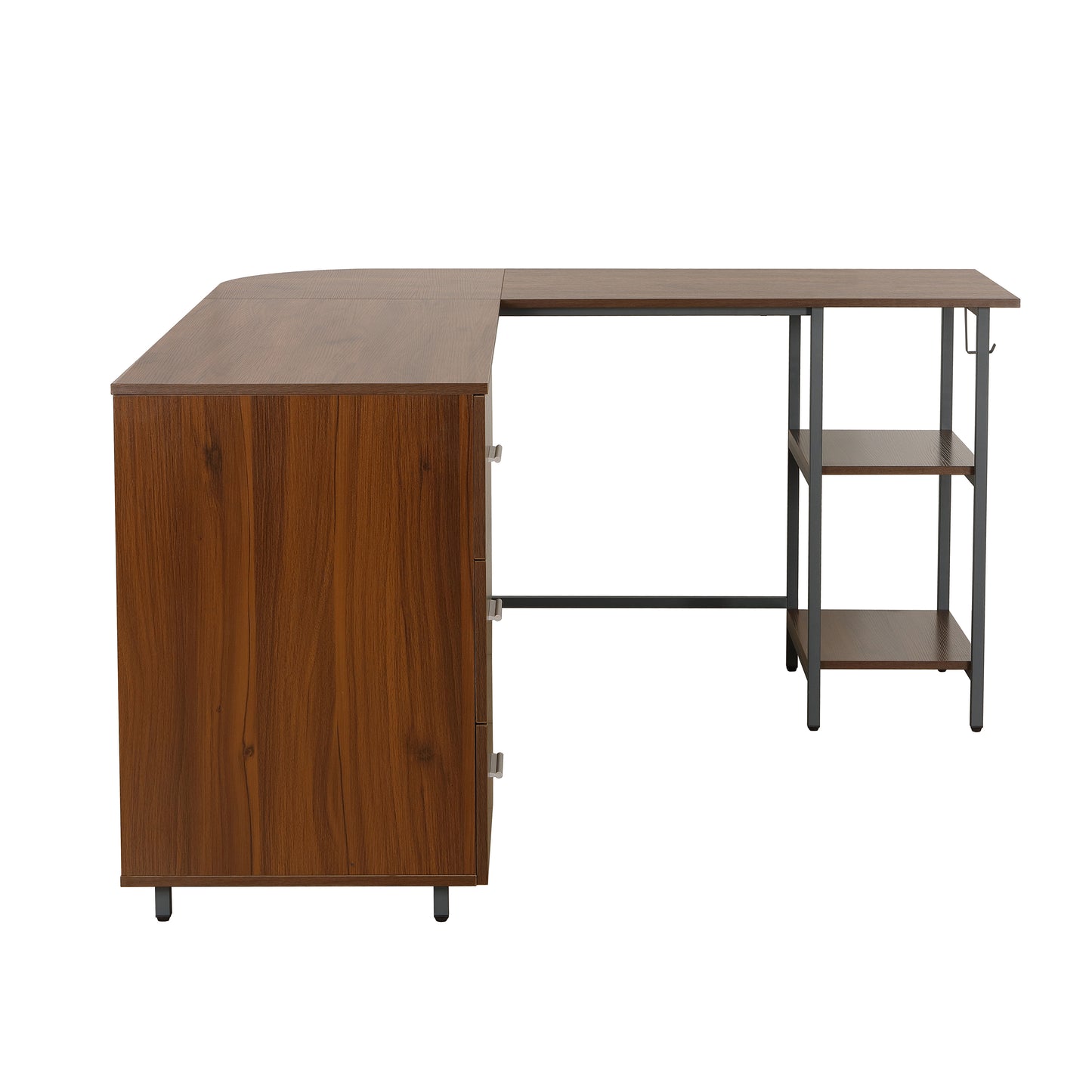 L-Shape Home Office Two-Tone Desk with Storage, Walnut