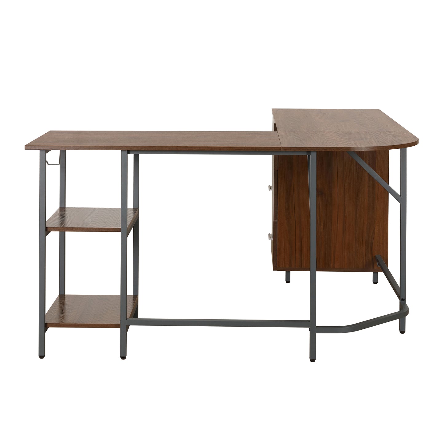 L-Shape Home Office Two-Tone Desk with Storage, Walnut