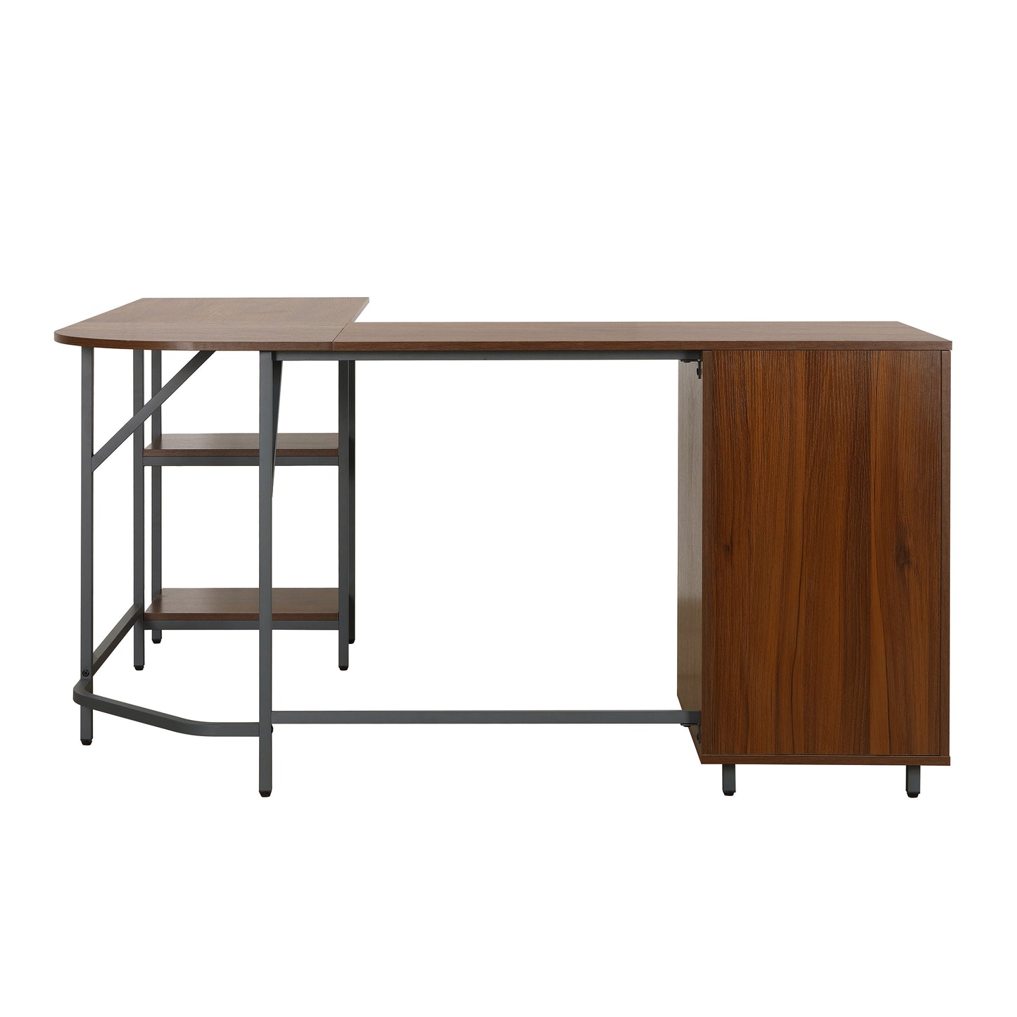 L-Shape Home Office Two-Tone Desk with Storage, Walnut