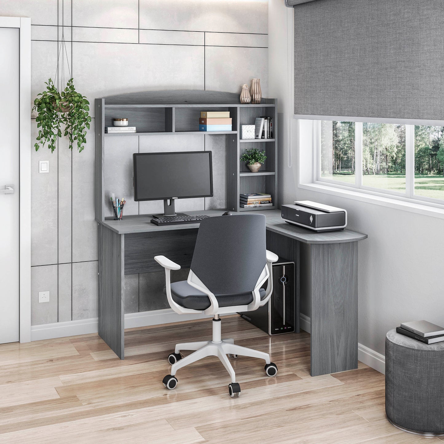 Gray Modern L-Shape Work Desk