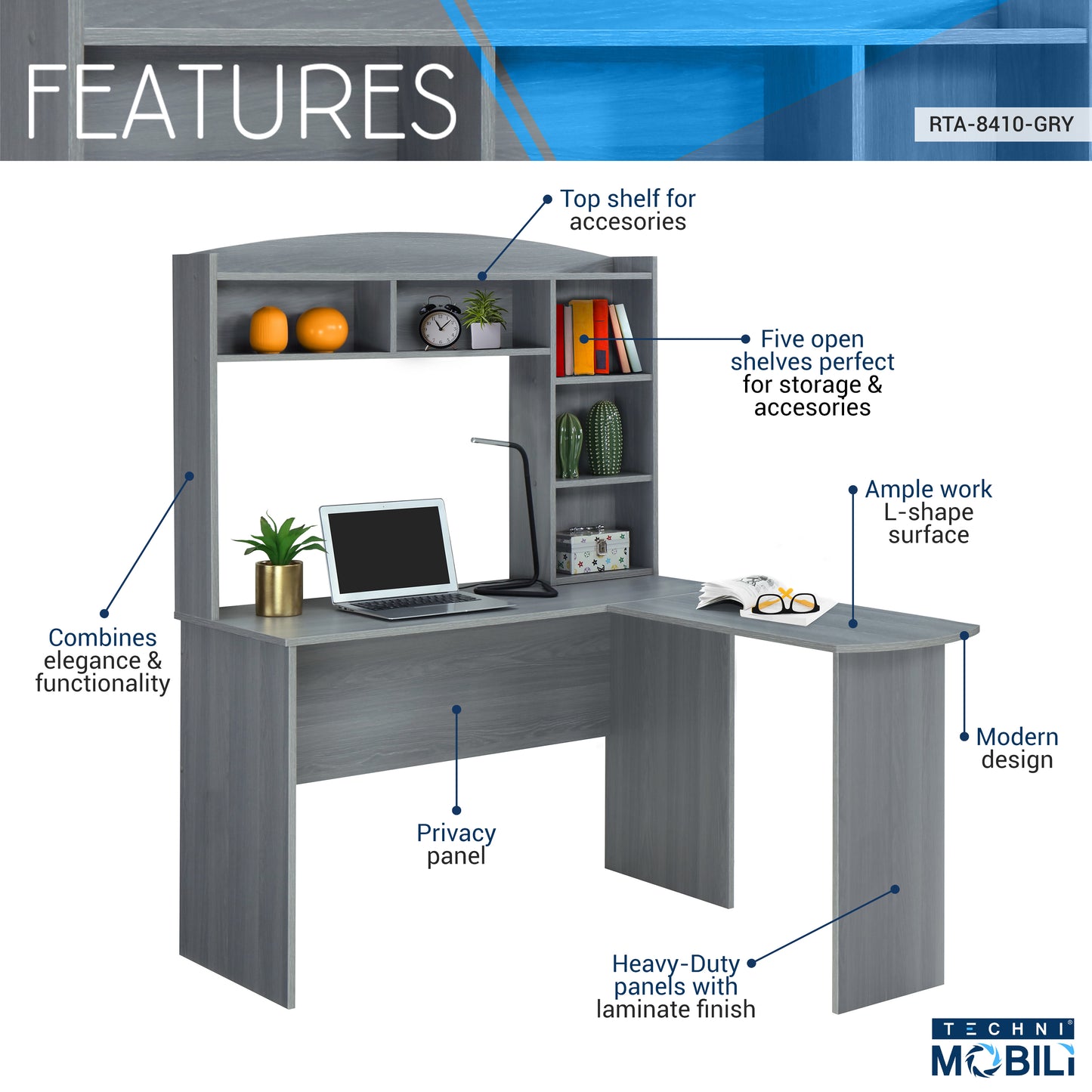 Gray Modern L-Shape Work Desk