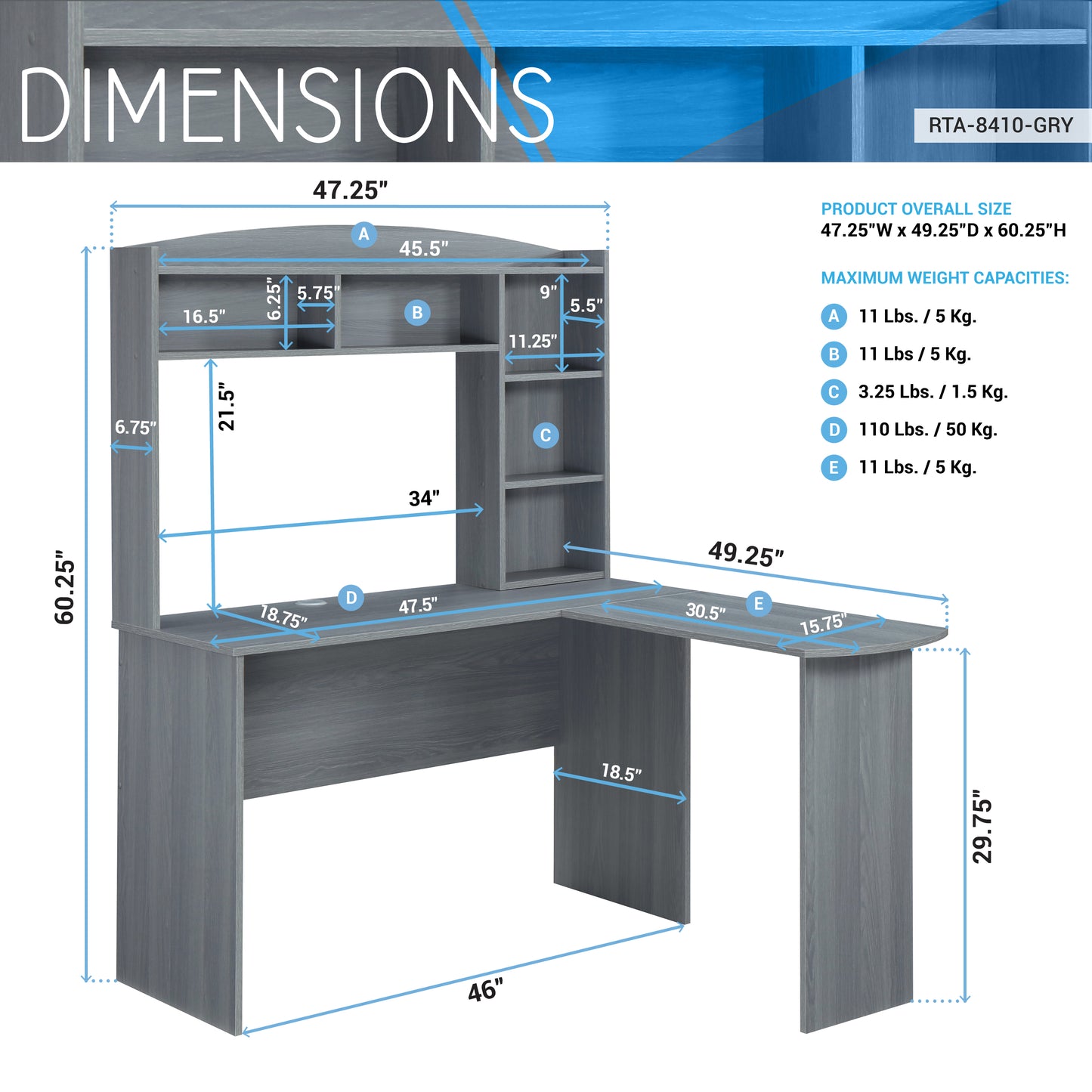 Gray Modern L-Shape Work Desk
