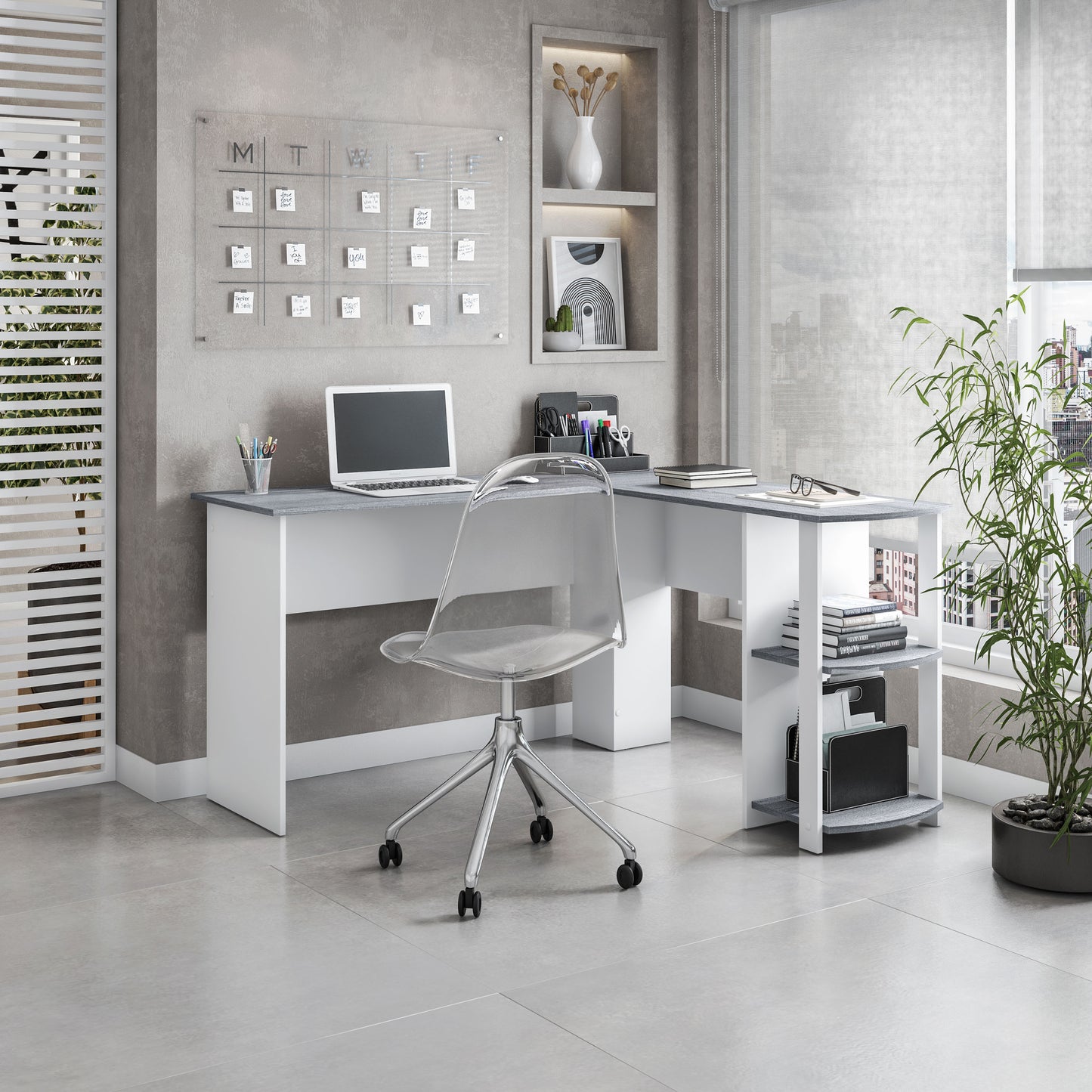 Large Gray and White Workstation