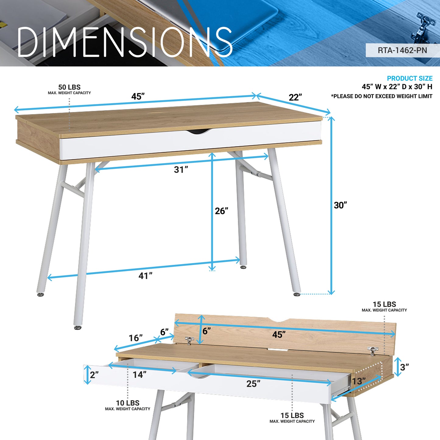 Modern Multi Storage Computer Desk with Storage, Pine