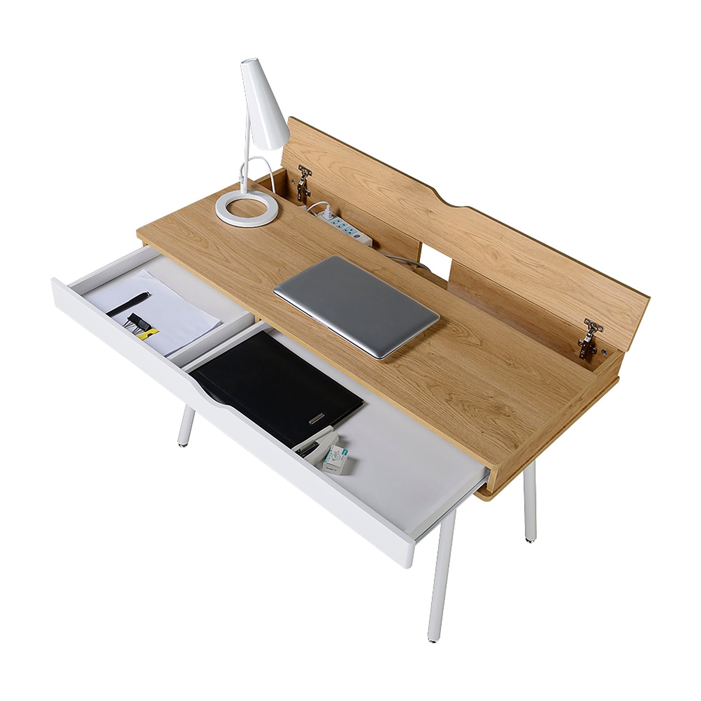 Modern Multi Storage Computer Desk with Storage, Pine