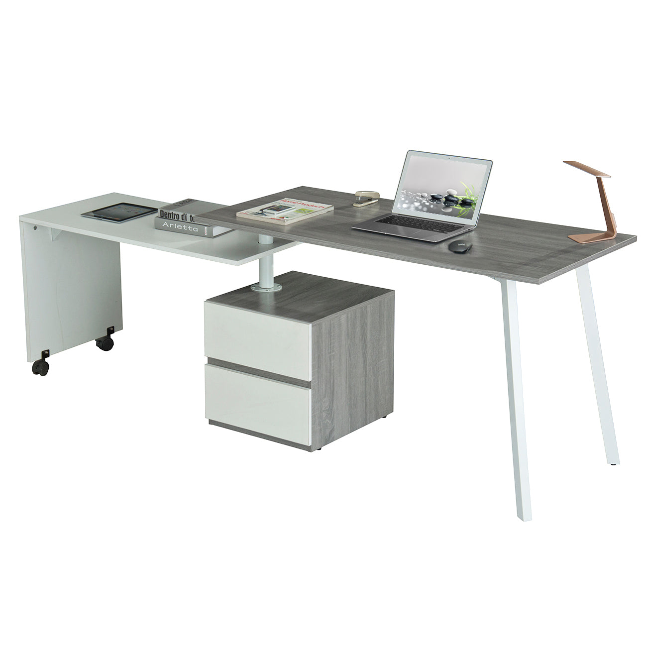 Rotating Multi-Positional Modern Desk, Gray