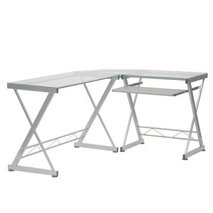 L-Shaped Tempered Glass Top Desk