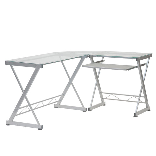 L-Shaped Tempered Glass Top Desk