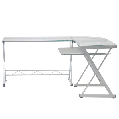 L-Shaped Tempered Glass Top Desk