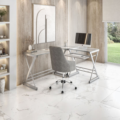 L-Shaped Tempered Glass Top Desk