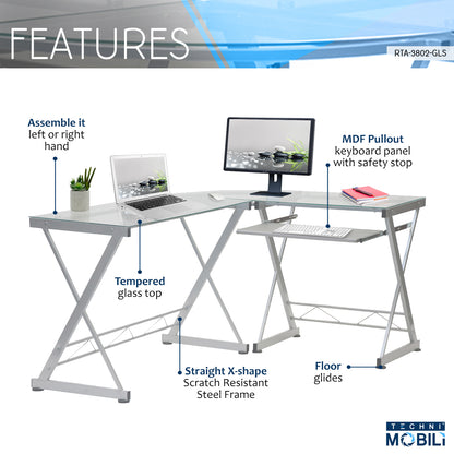 L-Shaped Tempered Glass Top Desk
