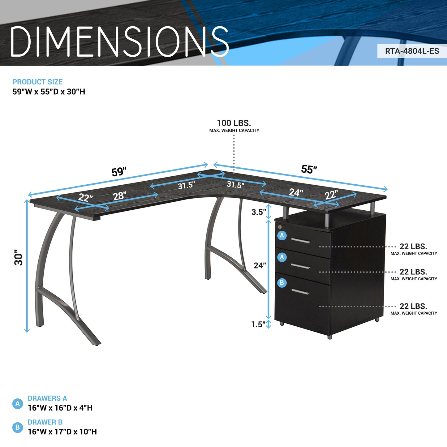 Modern L- Shaped Computer Desk with File Cabinet and Storage, Espresso