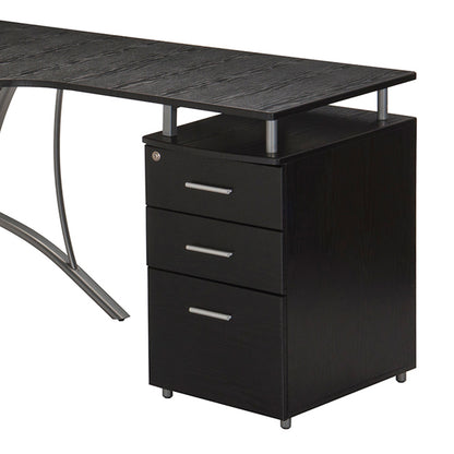 Modern L- Shaped Computer Desk with File Cabinet and Storage, Espresso