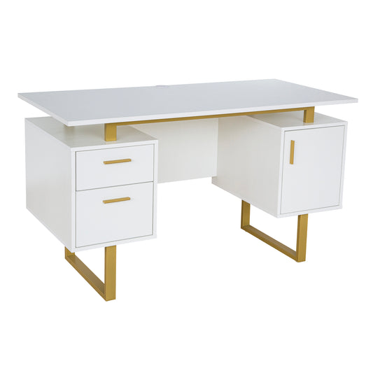 Modern Office Desk, White and Gold