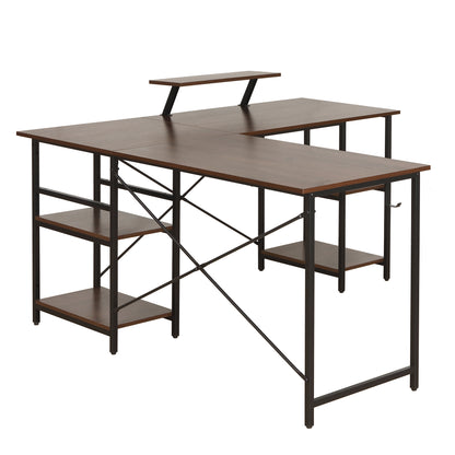 L-Shape Industrial Desk, Walnut