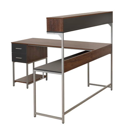 L-Shape Desk with Hutch and Storage, Walnut