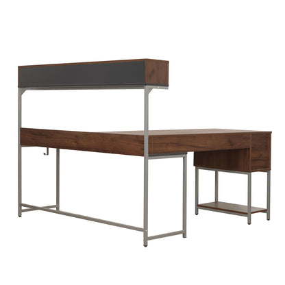 L-Shape Desk with Hutch and Storage, Walnut