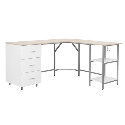 L-Shape Home Office Two-Tone Desk with Storage, Sand
