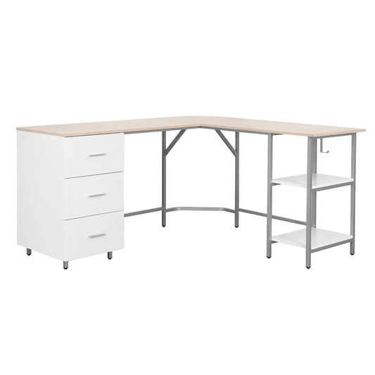 L-Shape Home Office Two-Tone Desk with Storage, Sand