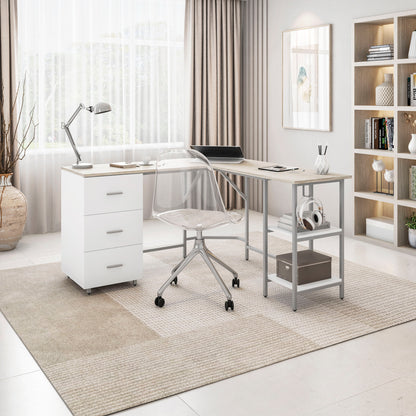 L-Shape Home Office Two-Tone Desk with Storage, Sand