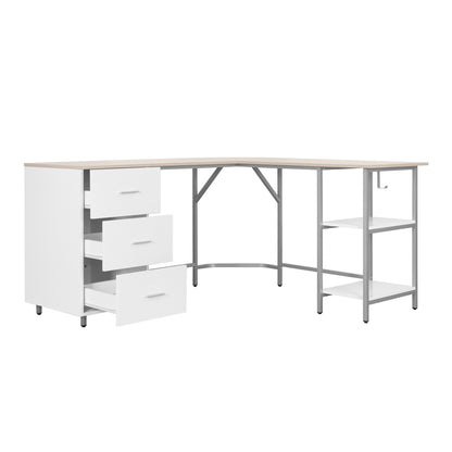 L-Shape Home Office Two-Tone Desk with Storage, Sand