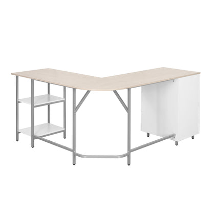 L-Shape Home Office Two-Tone Desk with Storage, Sand