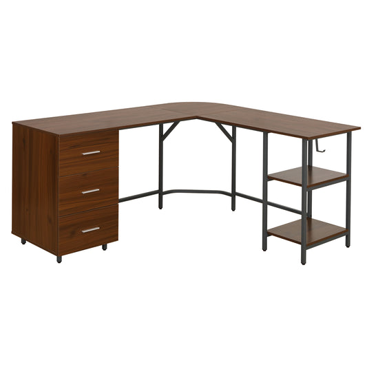 L-Shape Home Office Two-Tone Desk with Storage, Walnut