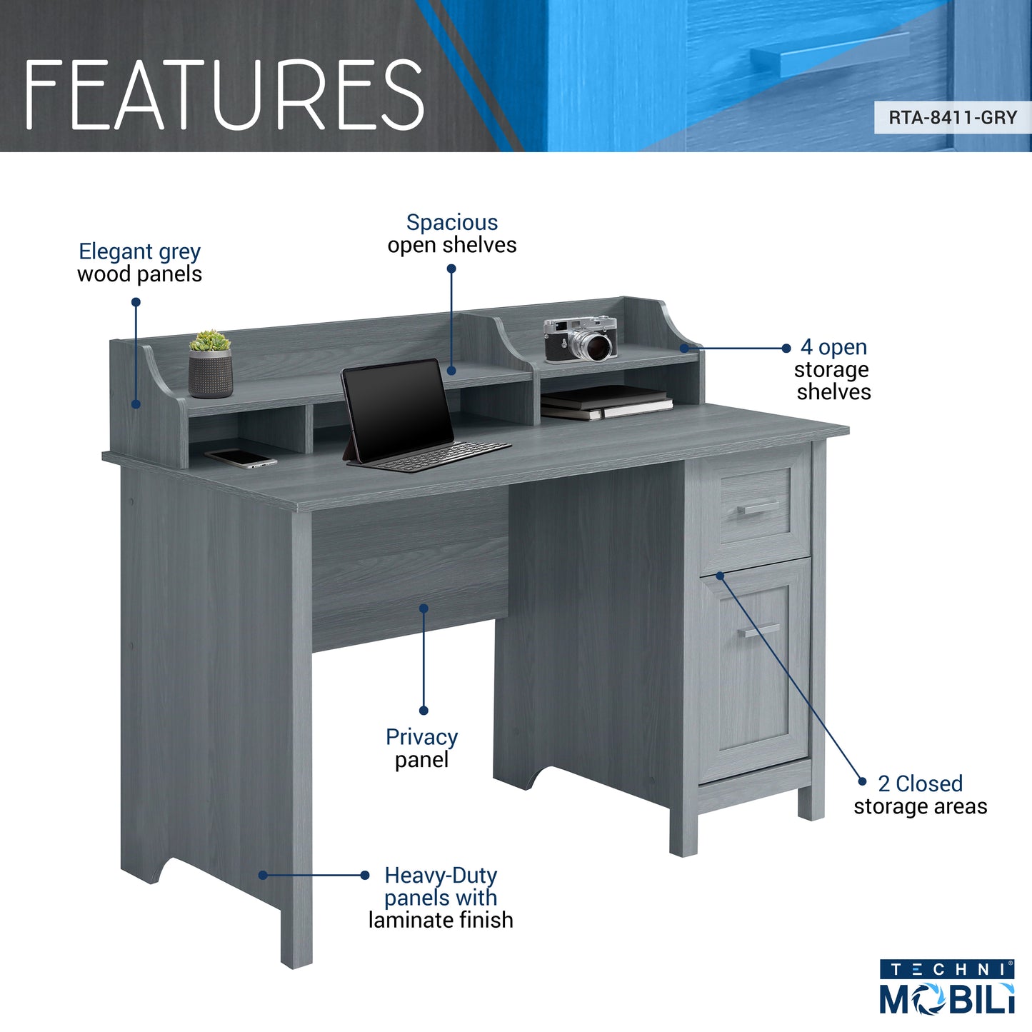 Traditional Gray Office Desk