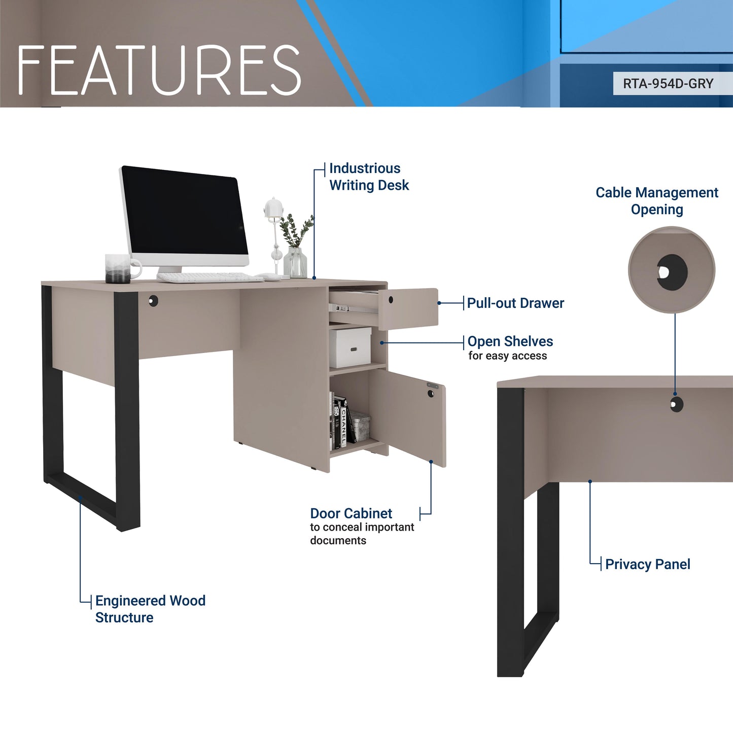 Gray Industrial Writing Desk
