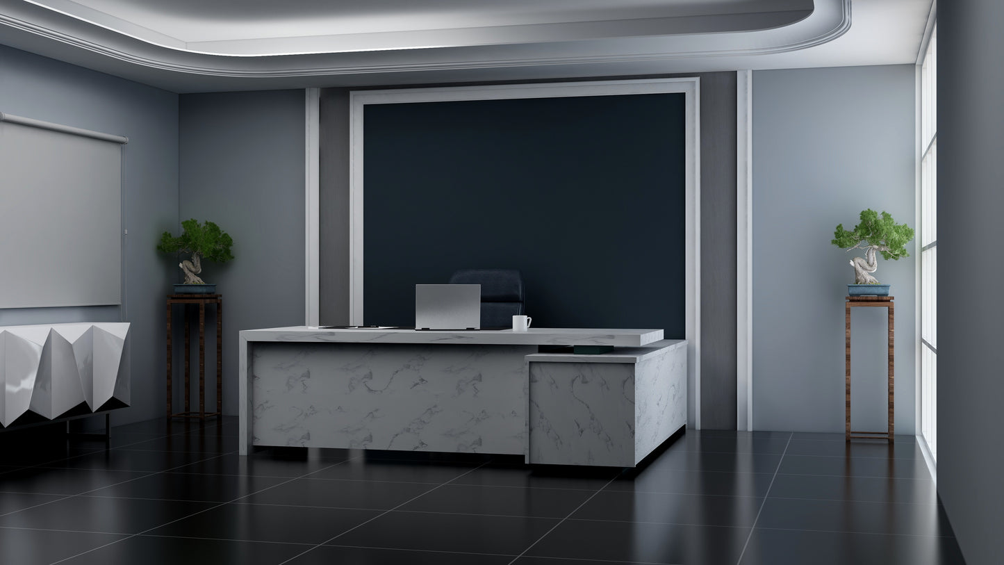 Modern Gray-Wood Executive Desk